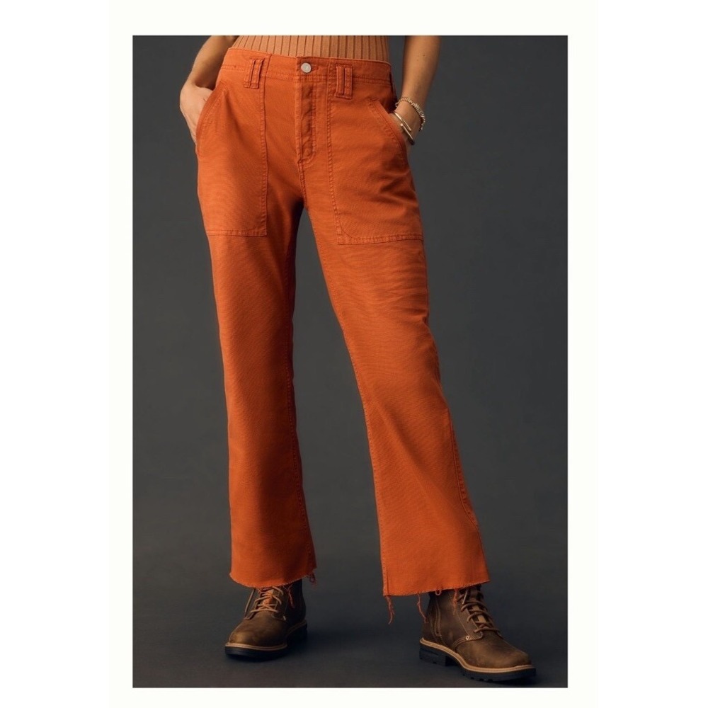 Pilcro and the Letterpress Orange Utility Straight Leg Raw Hem Pants Size 26